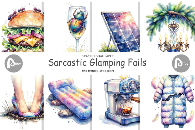 Digital Paper Watercolor Sarcastic Glamping Fails Digital Pattern artnoy 