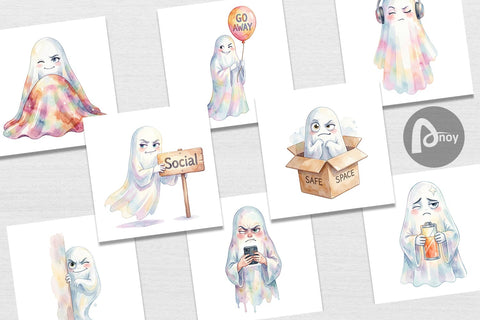 Digital Paper Watercolor Sarcastic Introvert Ghost Digital Pattern artnoy 