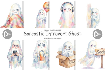Digital Paper Watercolor Sarcastic Introvert Ghost Digital Pattern artnoy 