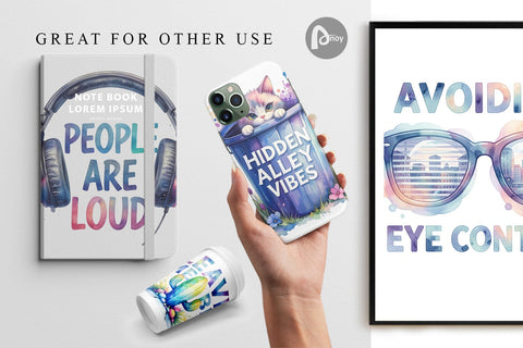 Digital Paper Watercolor Sarcastic Introvert Quotes Digital Pattern artnoy 