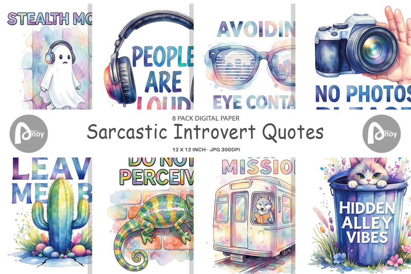 Digital Paper Watercolor Sarcastic Introvert Quotes Digital Pattern artnoy 