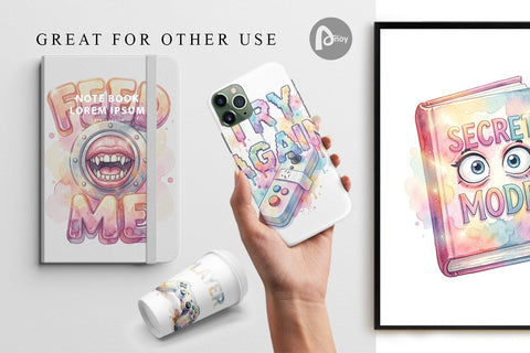 Digital Paper Watercolor Sarcastic Retro Gaming Quotes Digital Pattern artnoy 