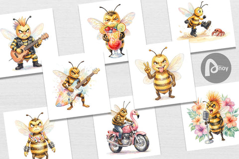 Digital Paper Watercolor Sarcastic Rocker Bee Tropical Digital Pattern artnoy 