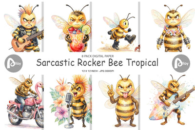 Digital Paper Watercolor Sarcastic Rocker Bee Tropical Digital Pattern artnoy 