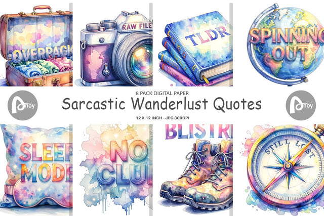 Digital Paper Watercolor Sarcastic Wanderlust Quotes Digital Pattern artnoy 