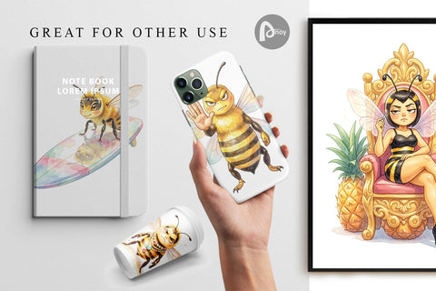 Digital Paper Watercolor Sassy Queen Bee Vacation Art Digital Pattern artnoy 