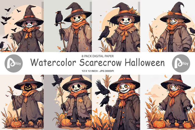 Digital Paper Watercolor Scarecrow Digital Pattern artnoy 