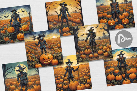 Digital Paper Watercolor Scarecrow Digital Pattern artnoy 