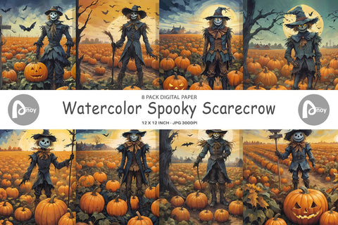 Digital Paper Watercolor Scarecrow Digital Pattern artnoy 