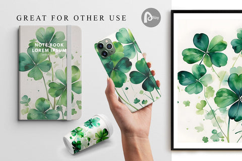 Digital Paper Watercolor Shamrock Leaves Digital Pattern artnoy 