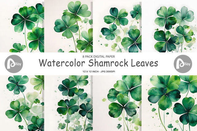 Digital Paper Watercolor Shamrock Leaves Digital Pattern artnoy 