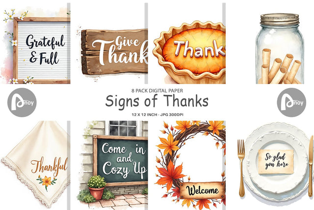 Digital Paper Watercolor Signs of Thanks Digital Pattern artnoy 