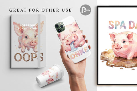 Digital Paper Watercolor Silly Piggy Muddy Quotes Digital Pattern artnoy 