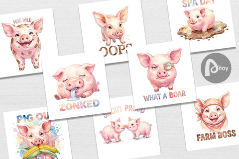 Digital Paper Watercolor Silly Piggy Muddy Quotes Digital Pattern artnoy 