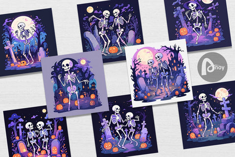 Digital Paper Watercolor Skeleton Digital Pattern artnoy 