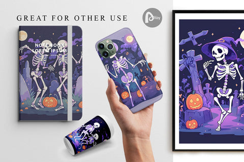 Digital Paper Watercolor Skeleton Digital Pattern artnoy 