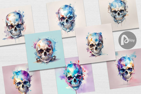 Digital Paper Watercolor Skull Digital Pattern artnoy 