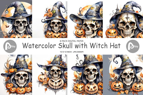 Digital Paper Watercolor Skull Digital Pattern artnoy 