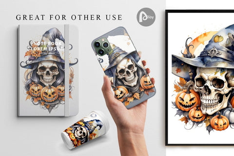 Digital Paper Watercolor Skull Digital Pattern artnoy 