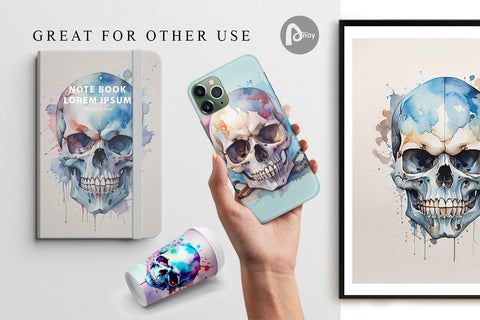 Digital Paper Watercolor Skull Digital Pattern artnoy 