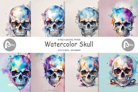 Digital Paper Watercolor Skull Digital Pattern artnoy 
