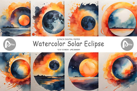 Digital Paper Watercolor Solar Eclipse Digital Pattern artnoy 