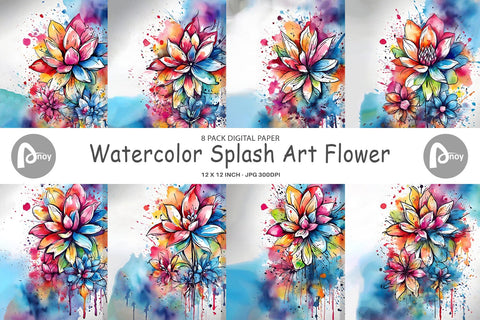 Digital Paper Watercolor Splash Flower Digital Pattern artnoy 