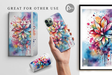 Digital Paper Watercolor Splash Flower Digital Pattern artnoy 