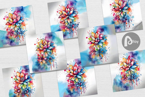 Digital Paper Watercolor Splash Flower Digital Pattern artnoy 