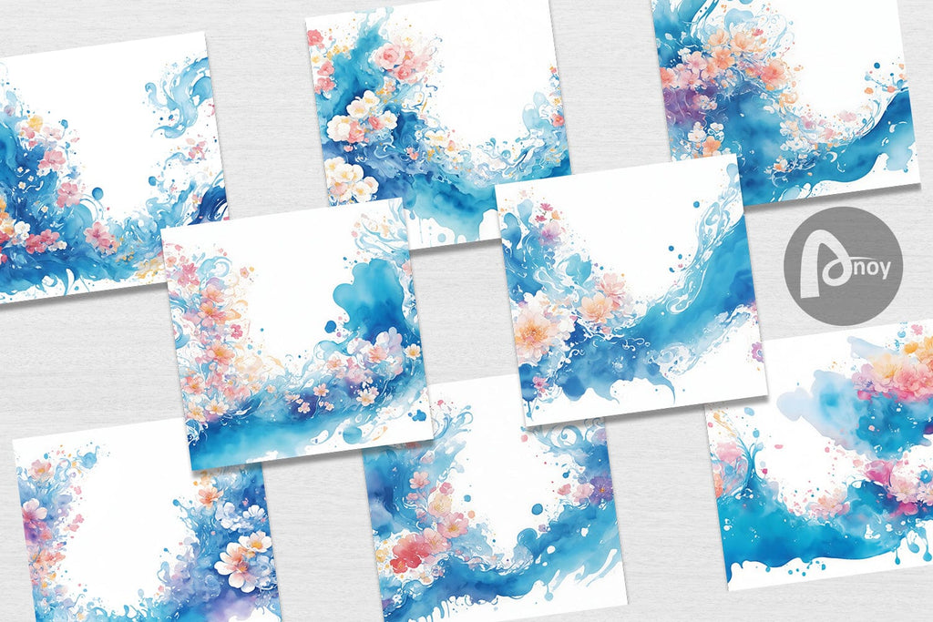 Digital Paper Watercolor Splash Wave - So Fontsy