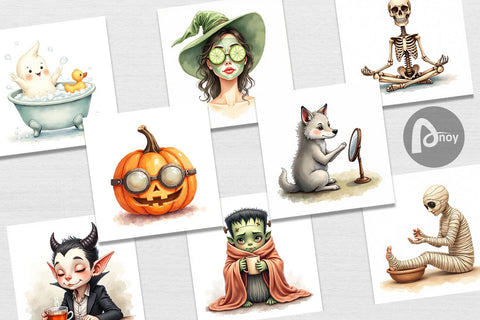 Digital Paper Watercolor Spooky Self Care Digital Pattern artnoy 