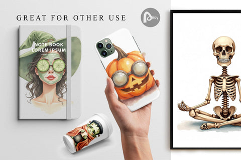 Digital Paper Watercolor Spooky Self Care Digital Pattern artnoy 