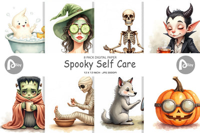 Digital Paper Watercolor Spooky Self Care Digital Pattern artnoy 