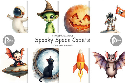 Digital Paper Watercolor Spooky Space Cadets Digital Pattern artnoy 