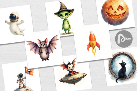 Digital Paper Watercolor Spooky Space Cadets Digital Pattern artnoy 