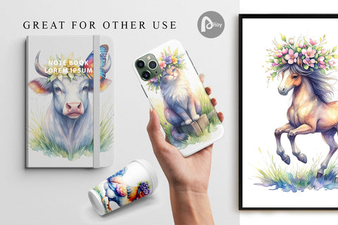 Digital Paper Watercolor Spring Farmyard Flower Art Digital Pattern artnoy 