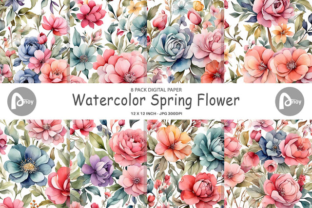 Digital Paper Watercolor Spring Flower Digital Pattern artnoy 