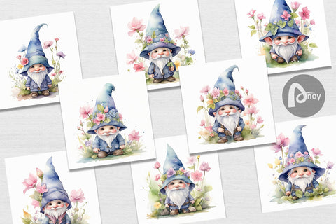 Digital Paper Watercolor Spring Gnome Digital Pattern artnoy 