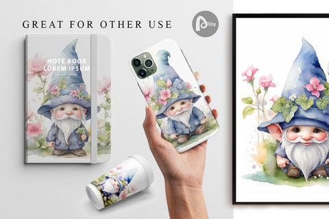 Digital Paper Watercolor Spring Gnome Digital Pattern artnoy 