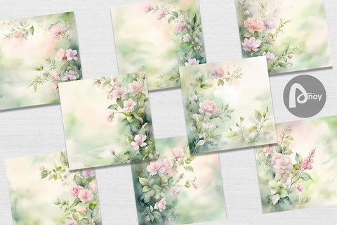 Digital Paper Watercolor Spring Greenery Digital Pattern artnoy 