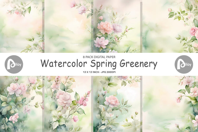 Digital Paper Watercolor Spring Greenery Digital Pattern artnoy 