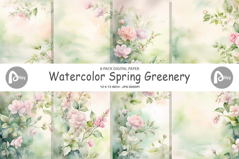 Digital Paper Watercolor Spring Greenery Digital Pattern artnoy 