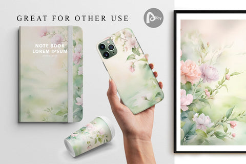Digital Paper Watercolor Spring Greenery Digital Pattern artnoy 