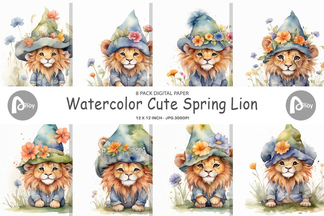 Digital Paper Watercolor Spring Lion Digital Pattern artnoy 