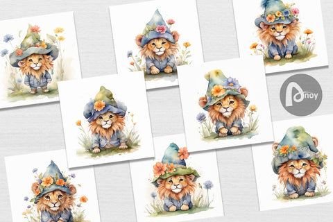 Digital Paper Watercolor Spring Lion Digital Pattern artnoy 