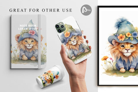 Digital Paper Watercolor Spring Lion Digital Pattern artnoy 