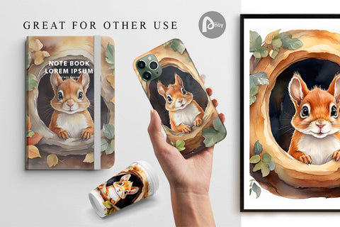 Digital Paper Watercolor Squirrel Digital Pattern artnoy 