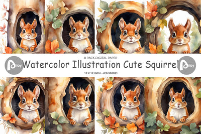 Digital Paper Watercolor Squirrel Digital Pattern artnoy 