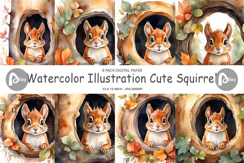 Digital Paper Watercolor Squirrel Digital Pattern artnoy 