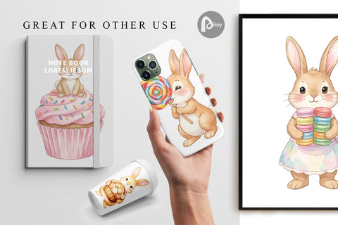 Digital Paper Watercolor Sweet Candy Easter Bunny Digital Pattern artnoy 